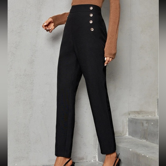 SHEIN - Black 🖤 High Waisted Pants with Buttons on Sides Size 12/XL - Picture 2 of 5